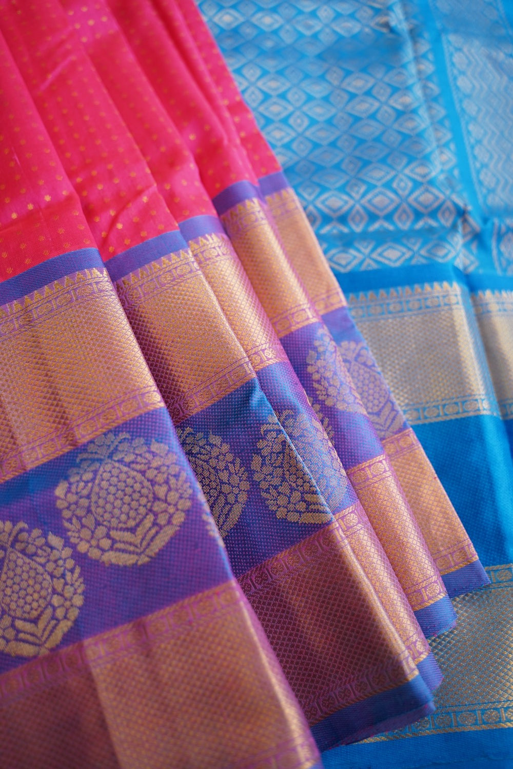 Pink Kanchi Silk Cotton  Saree With Zari Border  PC11072