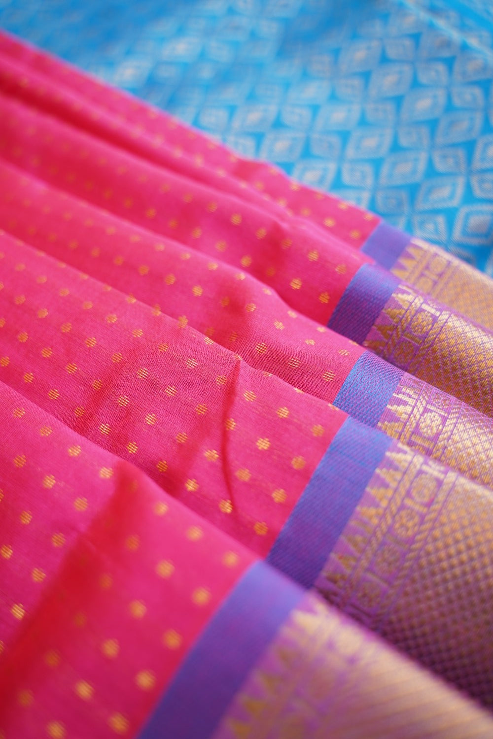 Pink Kanchi Silk Cotton  Saree With Zari Border  PC11072