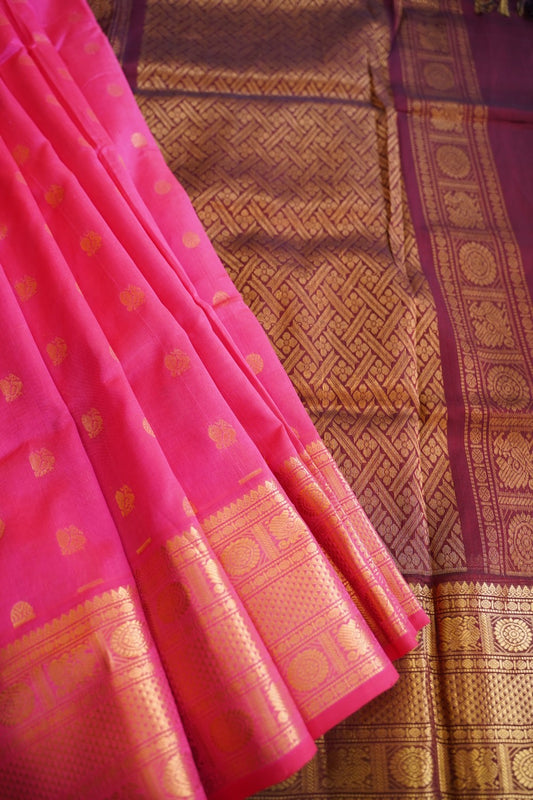 Pink  Butta  Kanchi  Silk Cotton Saree With Zari Border PC11246