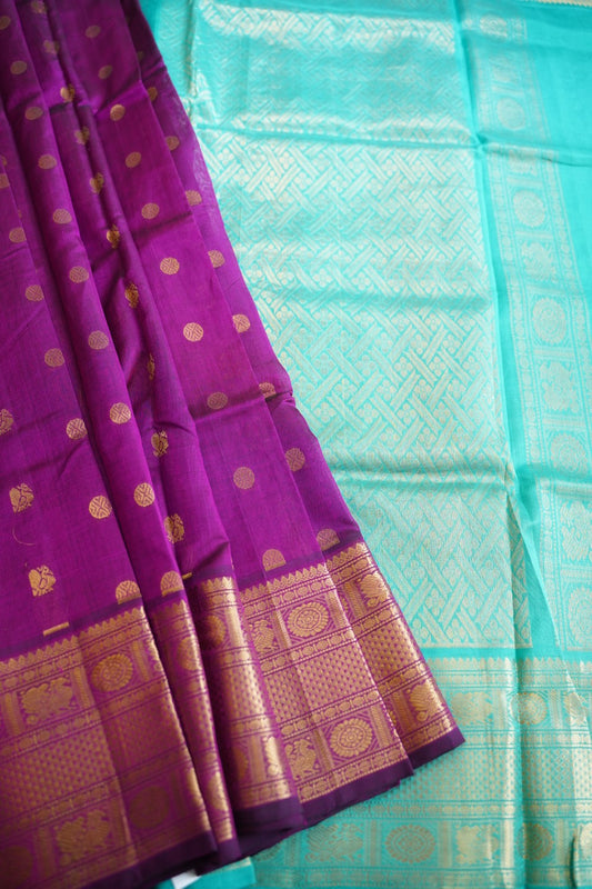 Purple Butta  Kanchi  Silk Cotton Saree With Zari Border PC11245