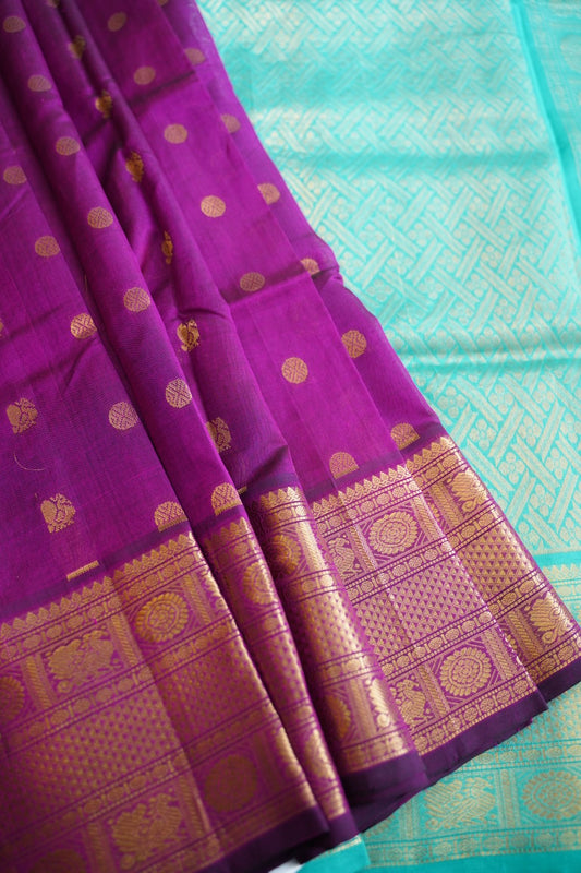 Purple Butta  Kanchi  Silk Cotton Saree With Zari Border PC11245