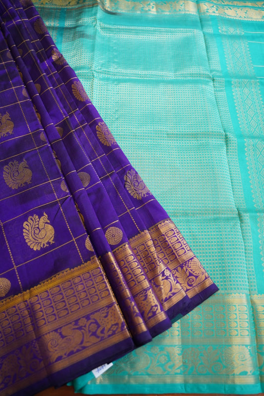 Kanchi  Checks Silk Cotton Saree With Zari Border PC11021