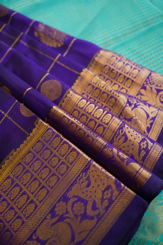 Kanchi  Checks Silk Cotton Saree With Zari Border PC11021