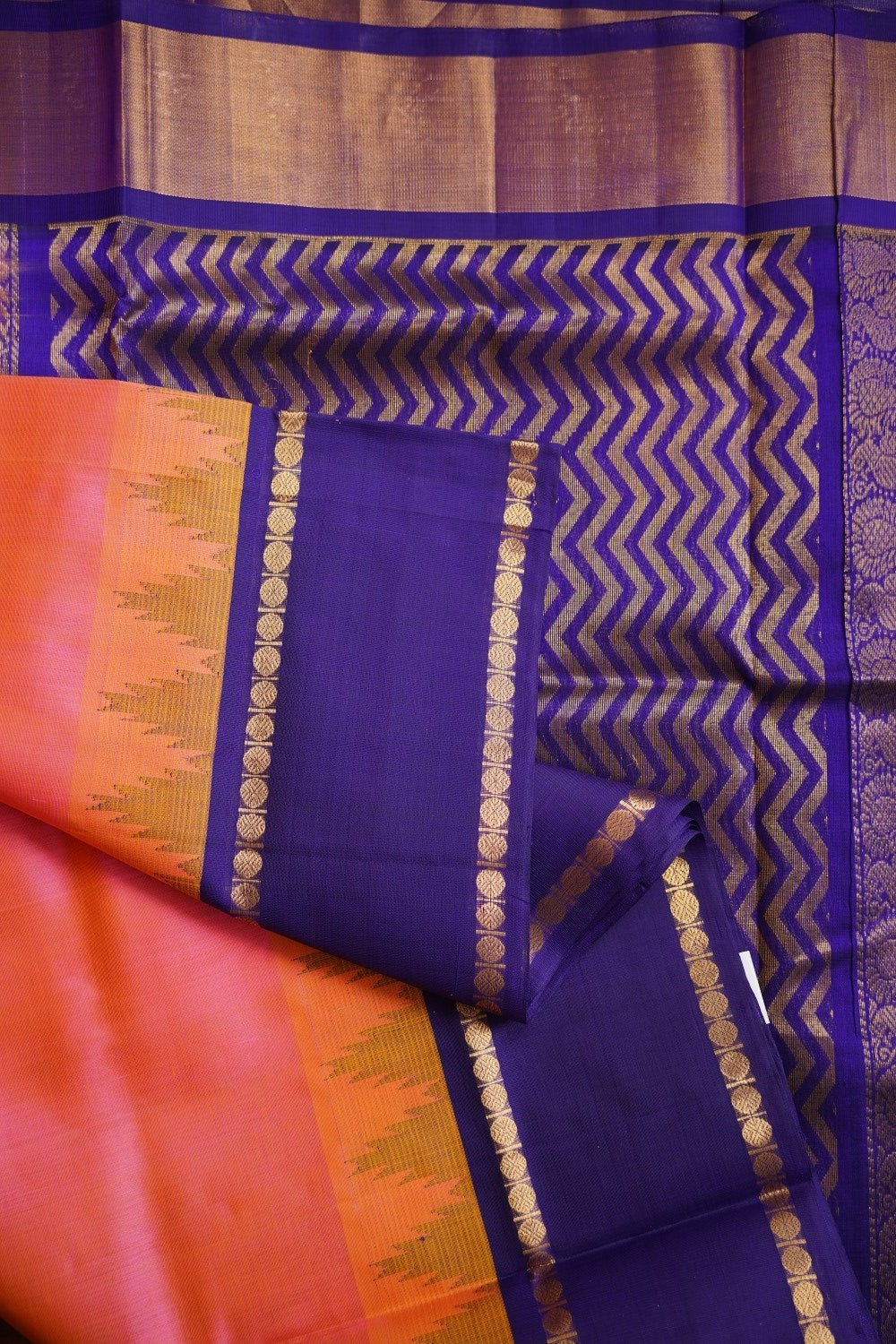 Pink And Yellow (Dual Shade) Kanchi Silk Cotton Saree With Zari  Border PC11546