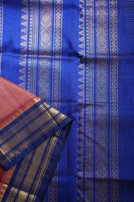 Brown  Kanchi Checks  Silk Cotton Saree With Zari Border PC10647