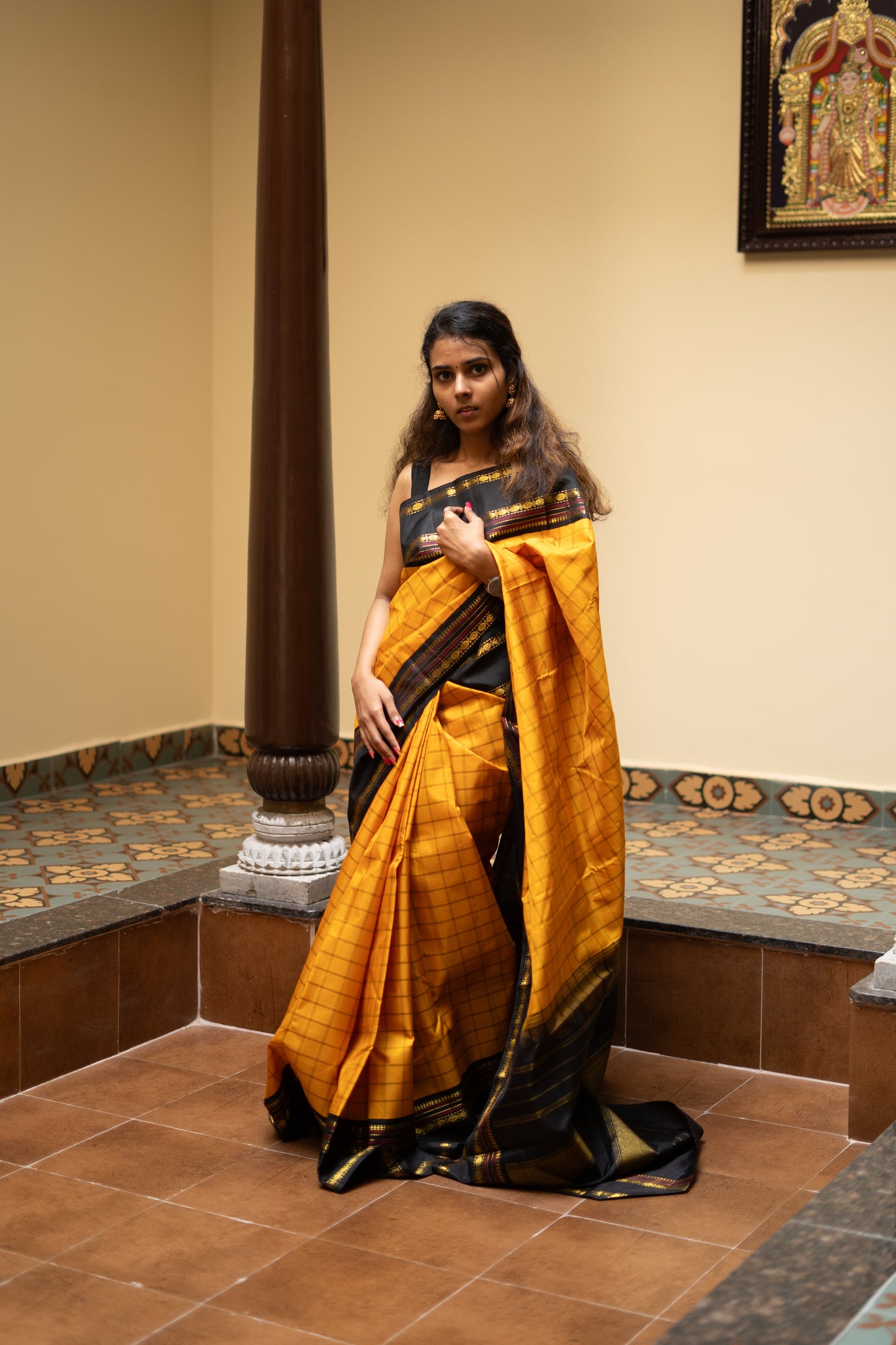 Pure Kanchi Silk Saree -Manjal