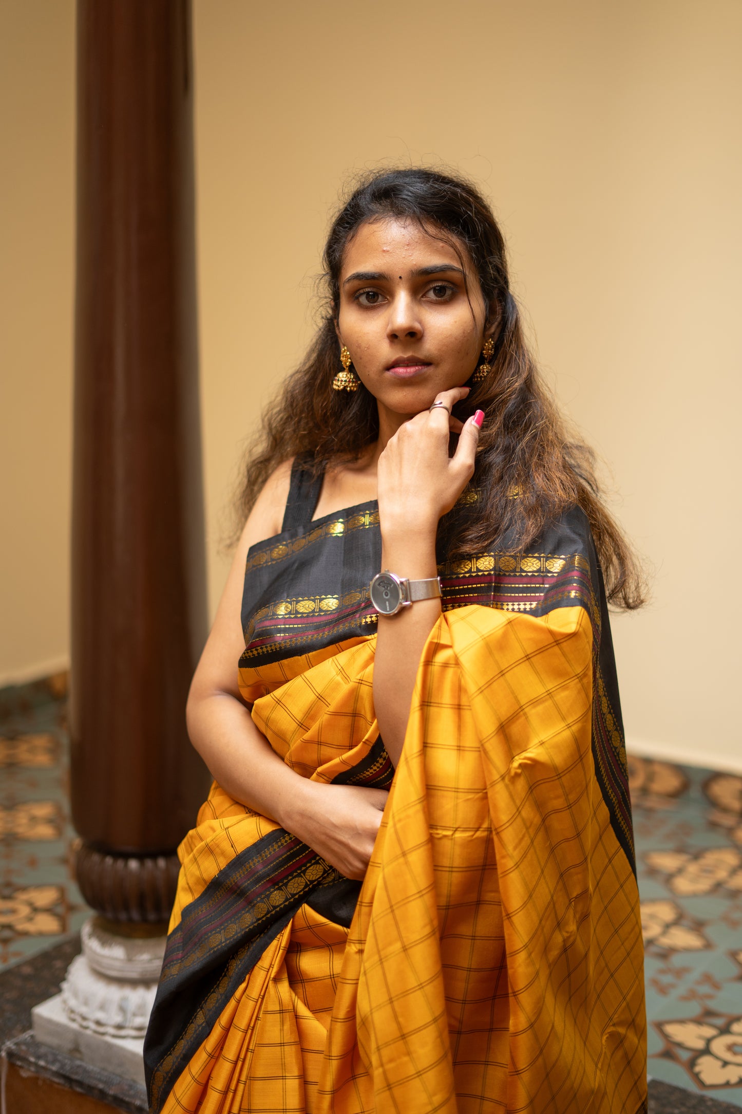 Pure Kanchi Silk Saree -Manjal