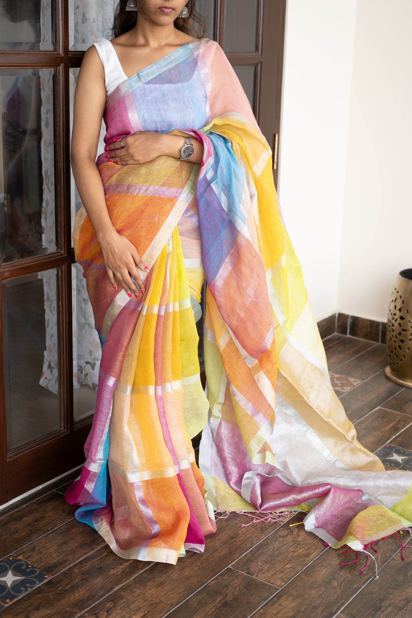 Handloom Linen Cotton Saree-PC13483