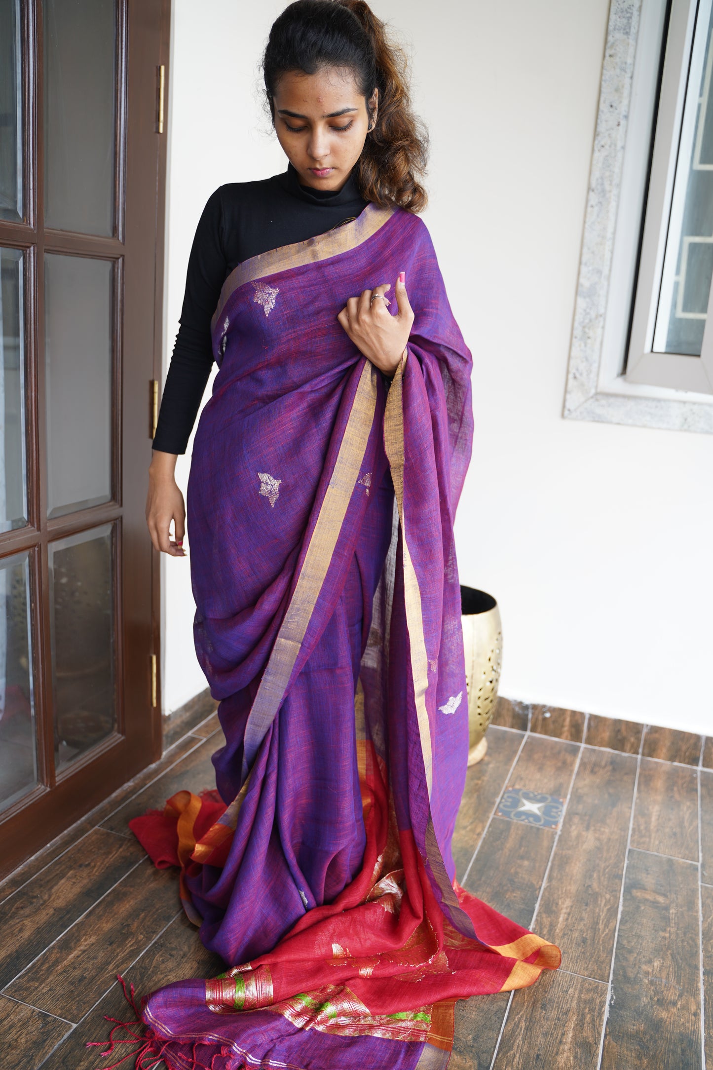 Handloom linen Cotton Saree-PC13484