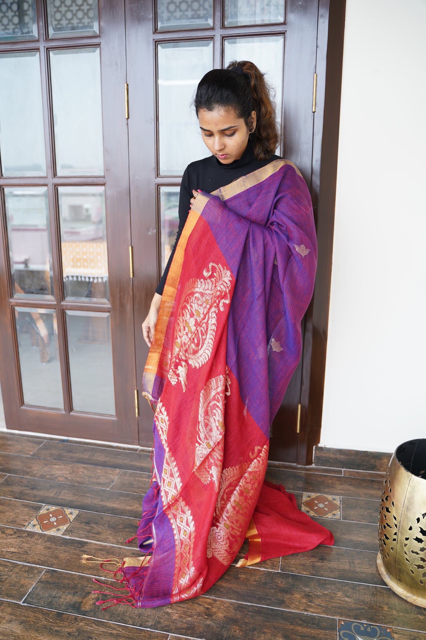 Handloom linen Cotton Saree-PC13484