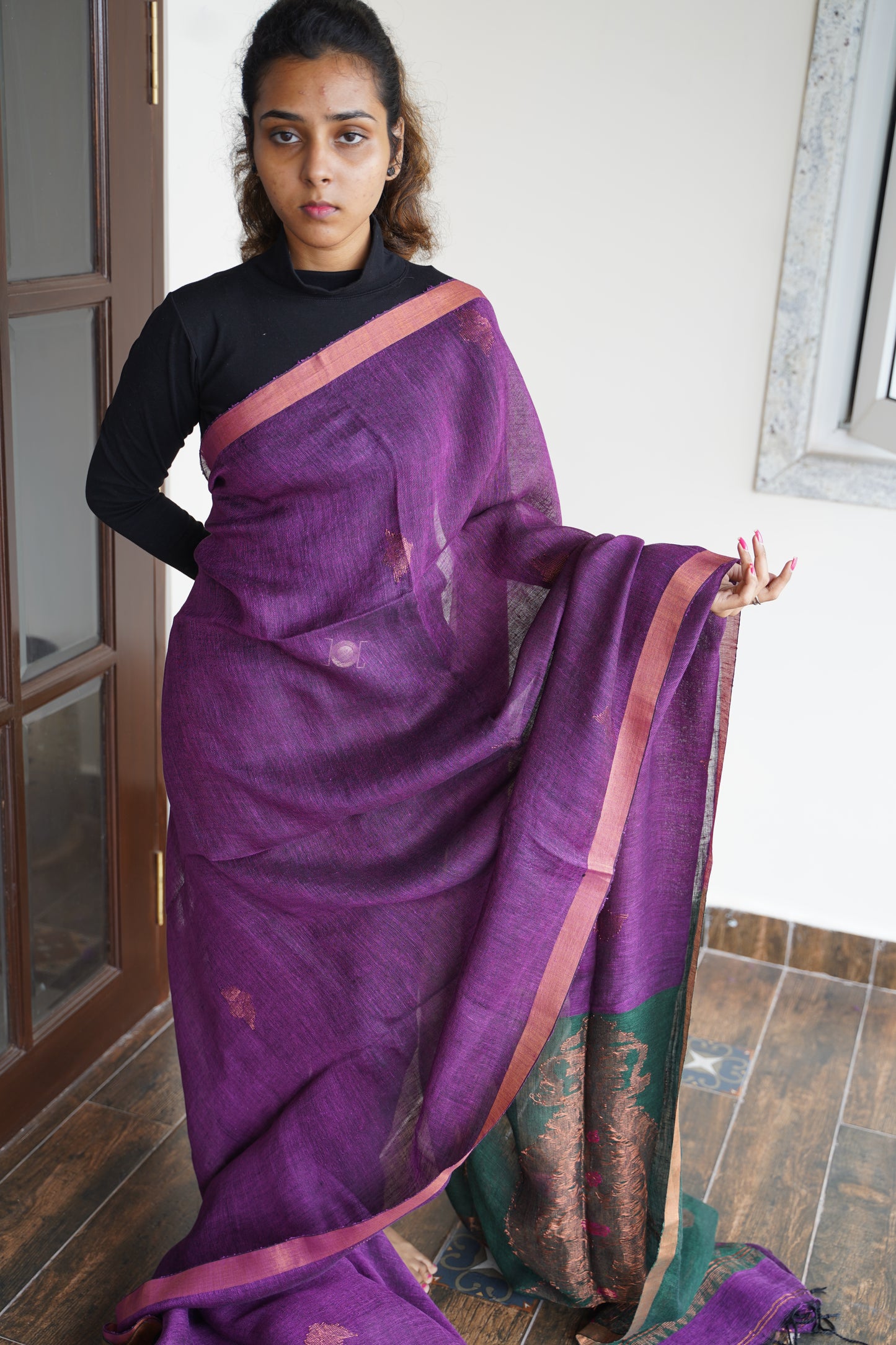 Handloom linen Cotton Saree-PC13469