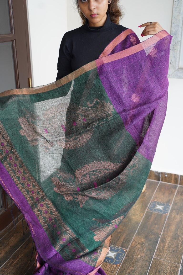 Handloom linen Cotton Saree-PC13469