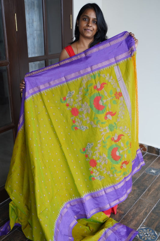 Kanchi handloom Cotton Saree-OLIVE-PC13515