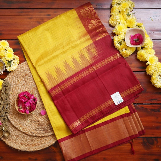 Sampanga Green Kanchi Checks  Silk Cotton Saree With Zari  Border PC11729