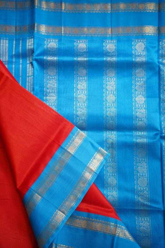 Kum Kum Red  Kanchi  Silk Cotton Saree With Zari  Border PC11703