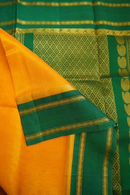 Mango Yellow Kanchi Silk Cotton Saree With Zari Border  PC10459