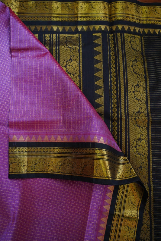 Jamun Color Kanchi Checks Silk Cotton Saree With Zari Border  PC10470