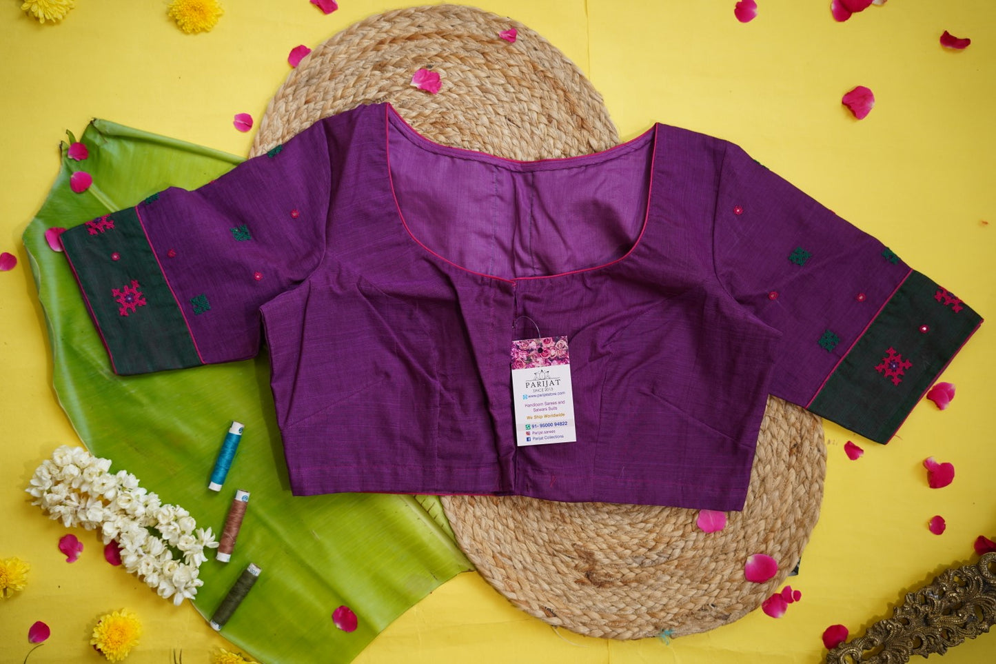 Jamun Purple Vanasingaram Kanchi Cotton Saree & Blouse Set PC12838