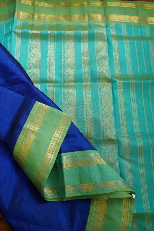 Blue  Kanchi  Silk Cotton Saree With Zari Border  PC10820