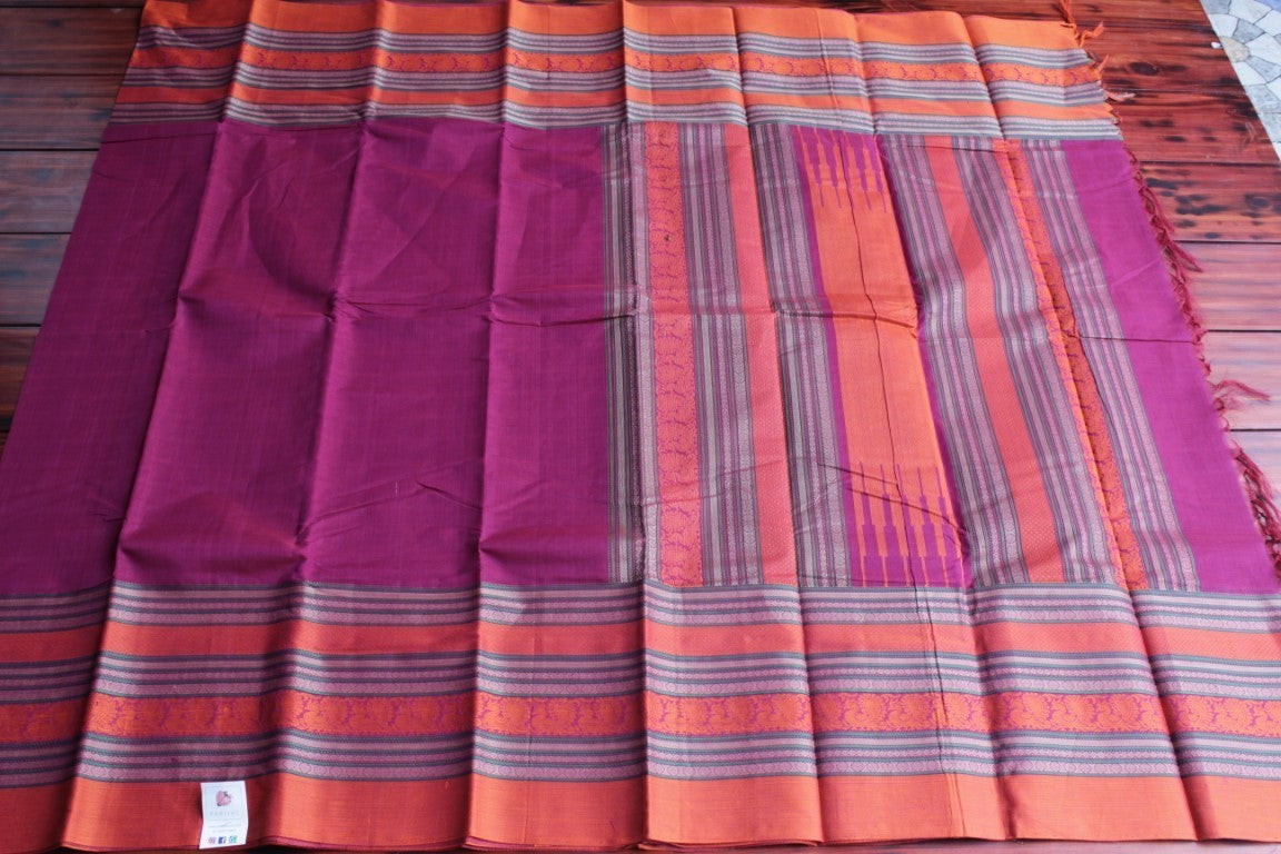 Jamun Purple Thread Border Kanchi Cotton Saree PC12835