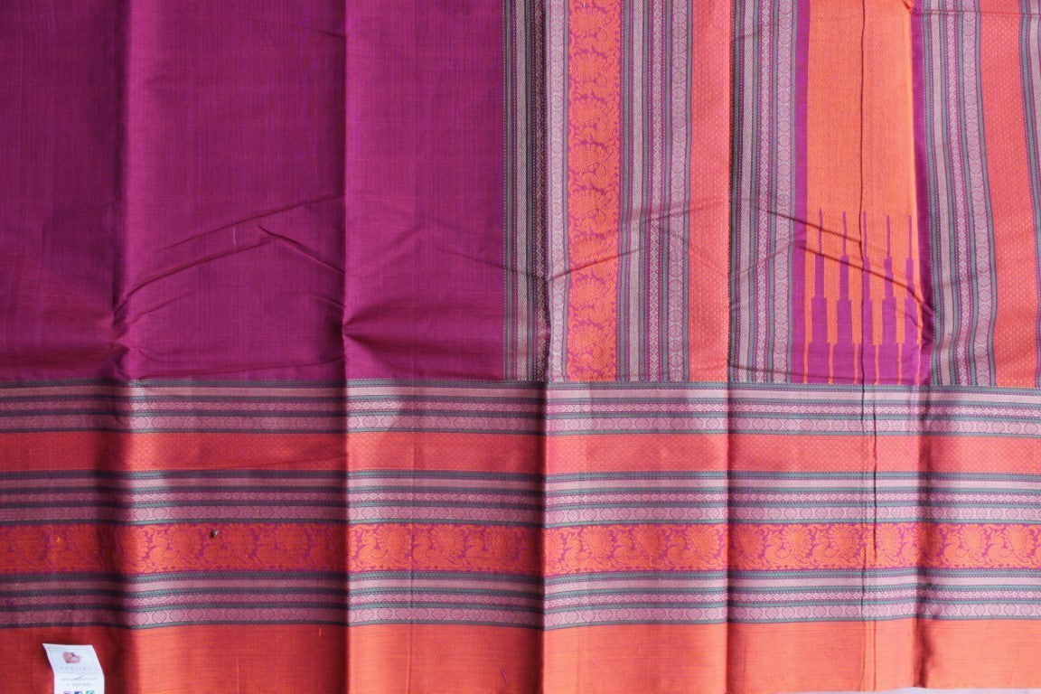 Jamun Purple Thread Border Kanchi Cotton Saree PC12835