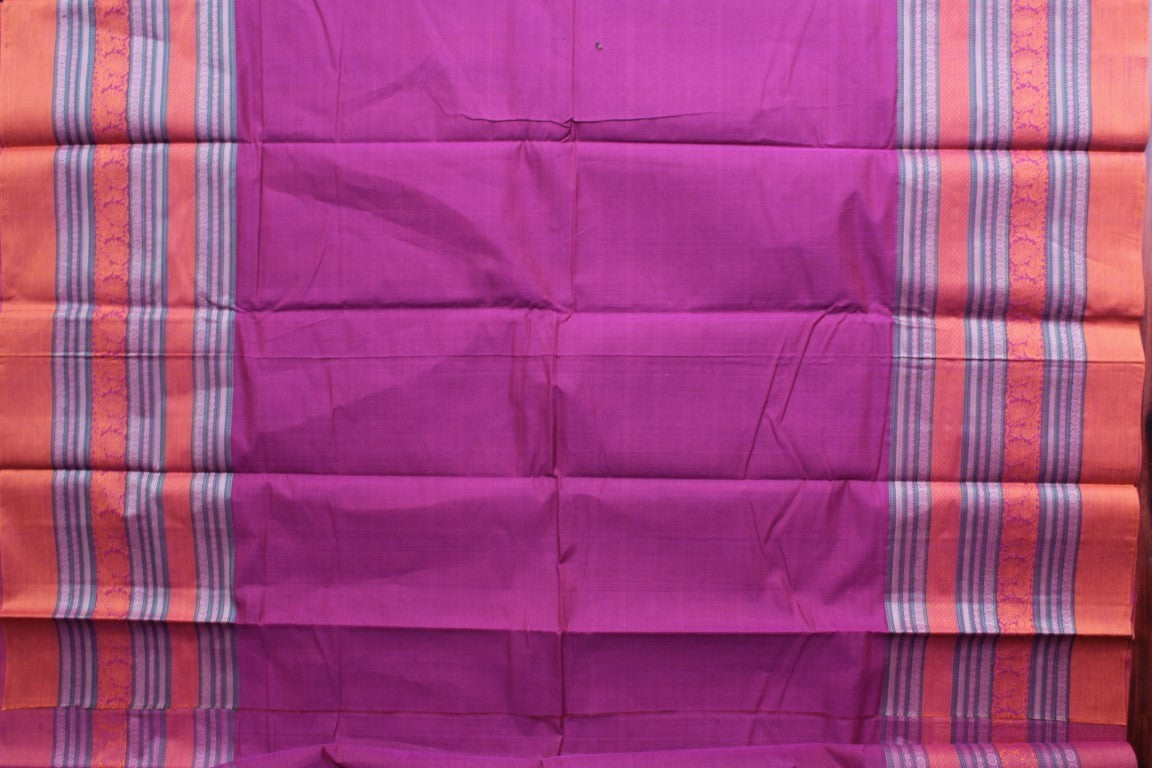 Jamun Purple Thread Border Kanchi Cotton Saree PC12835