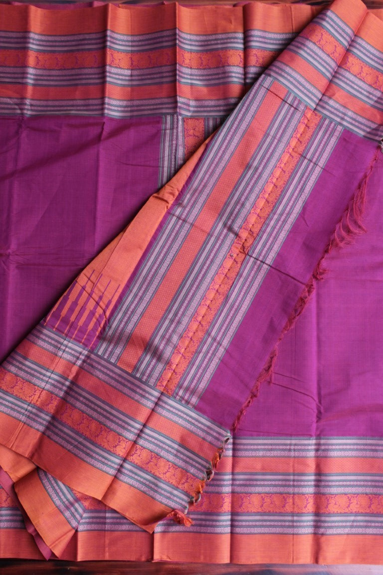 Jamun Purple Thread Border Kanchi Cotton Saree PC12835