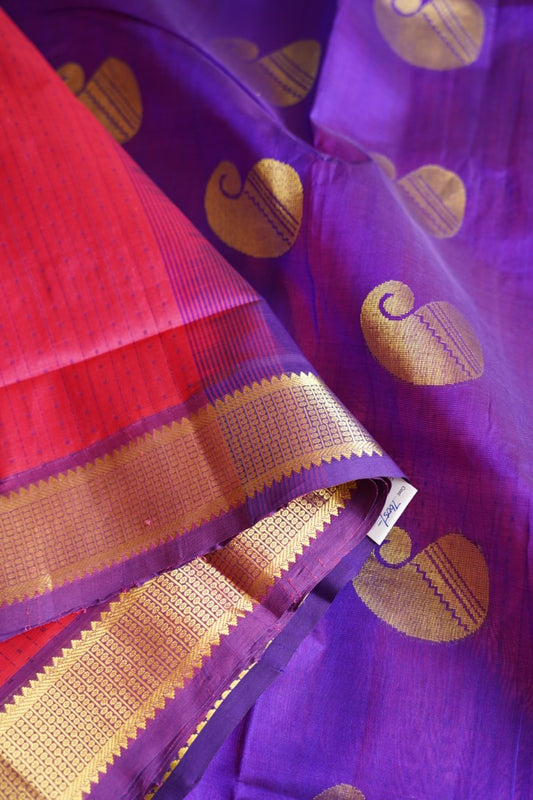 Lakshadeepam 9 yards Kanchi Handloom Silk Cotton Saree PC5784 freeshipping - Parijat Collections