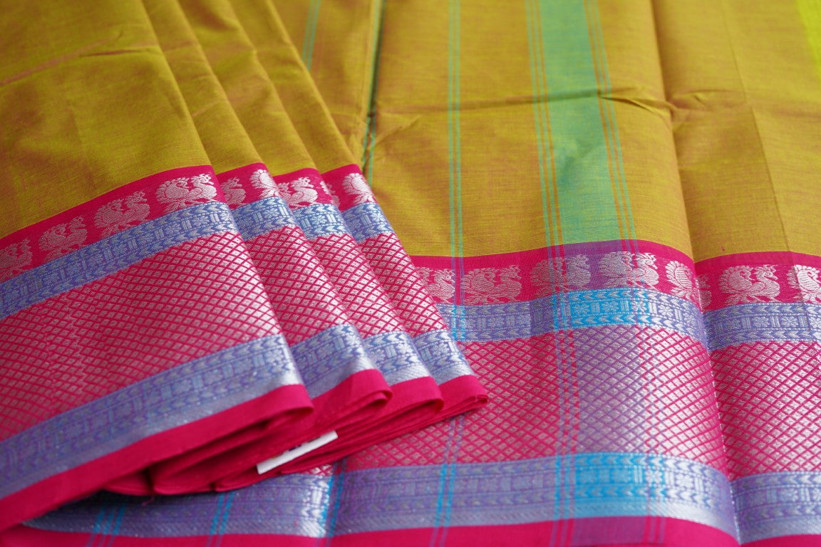 Chettinad handloom Cotton Saree with jari border  PC4033 freeshipping - Parijat Collections