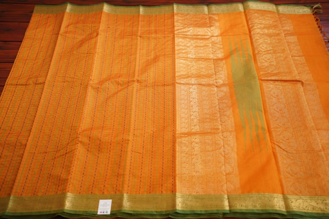 Kanchi Handloom Silk Cotton Saree With Zari Border PC12982