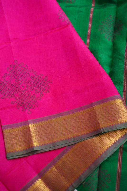 Kollam Block Printed Kanchi Silk Cotton Saree PC7788